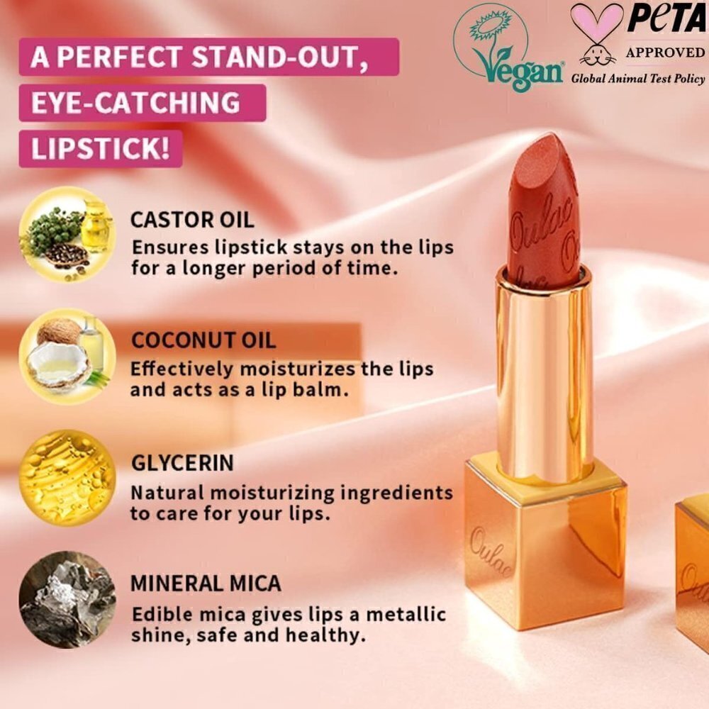 Oulac Metallic Shine Dark Red Lipstick for Women 4.3 g/0.15 oz (One Last Kiss 14 - Picture 5 of 7